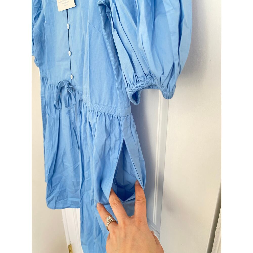 Livro London Blue Button Shirt Mini Dress Puff Sleeves Cotton Poplin Tuckernuck - Picture 7 of 11
